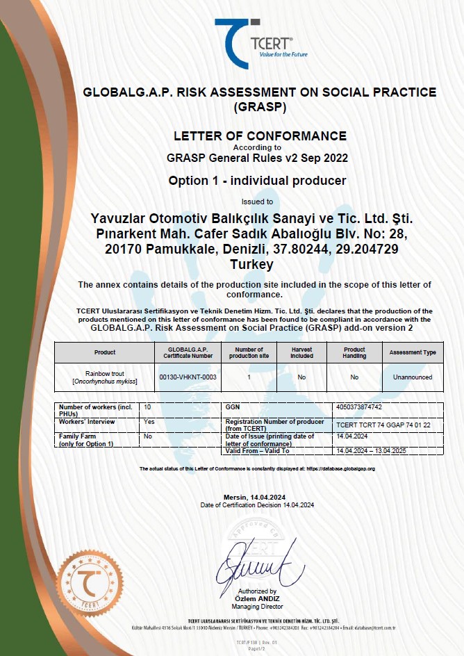 Yavuzlar Otomotiv Balıkçılık - TCERT_Yavuzlar_GLOBALG.A.P. GRASP Certificate_2024